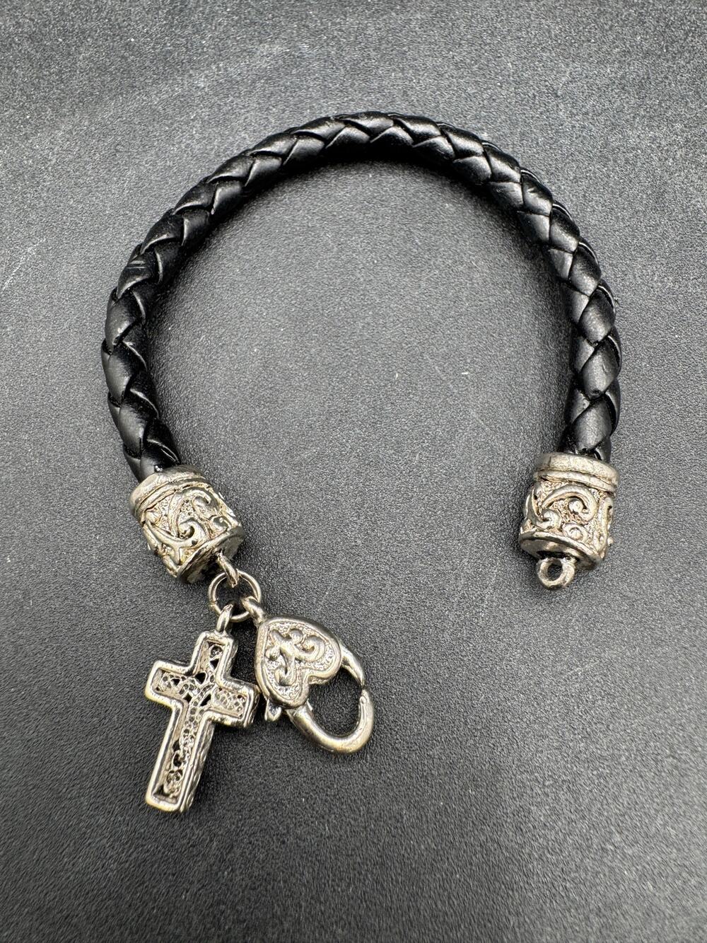 Brighton Bracelet Heart Braided Leather Cord Silver Plate